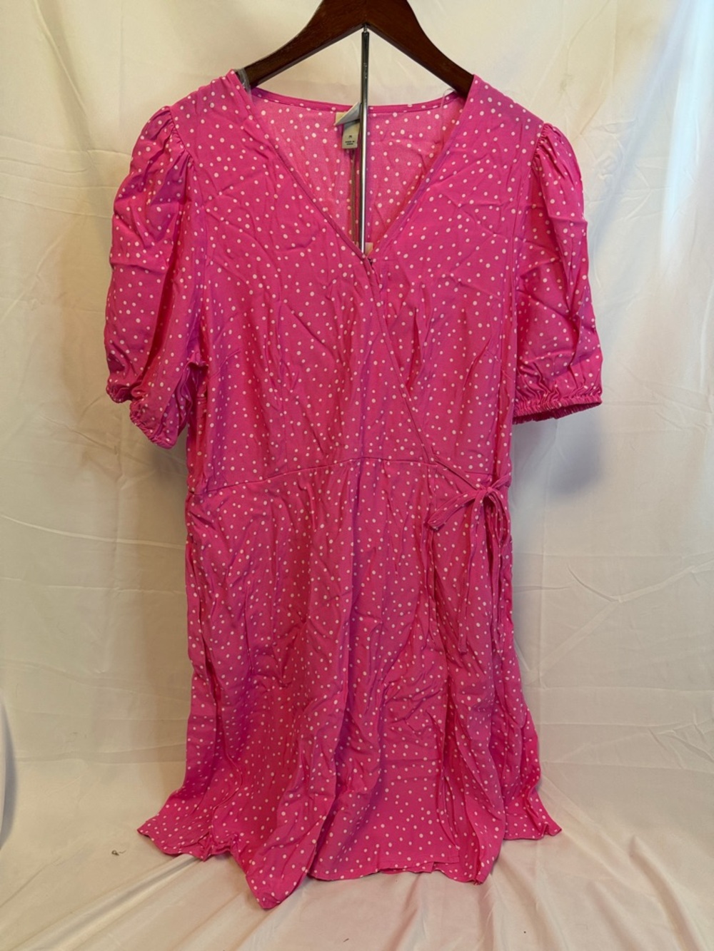A New Day Balloon Short Sleeve Wrap Dress - Pink Polka Dot